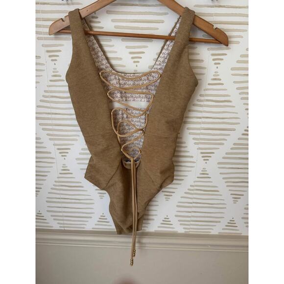 Free People x Resin Women’s Small Obsidian Cream Full One Piece Swim Suit - Picture 6 of 9